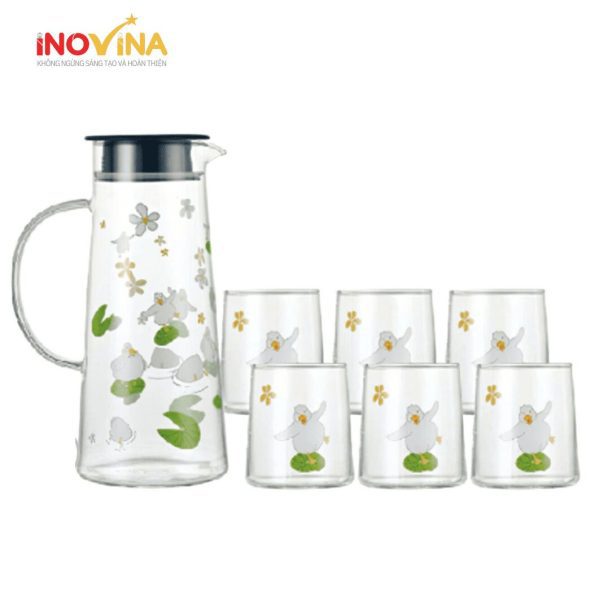 Bộ Bình Thuỷ Tinh Kèm Cốc Hoạ Tiết Cao Cấp