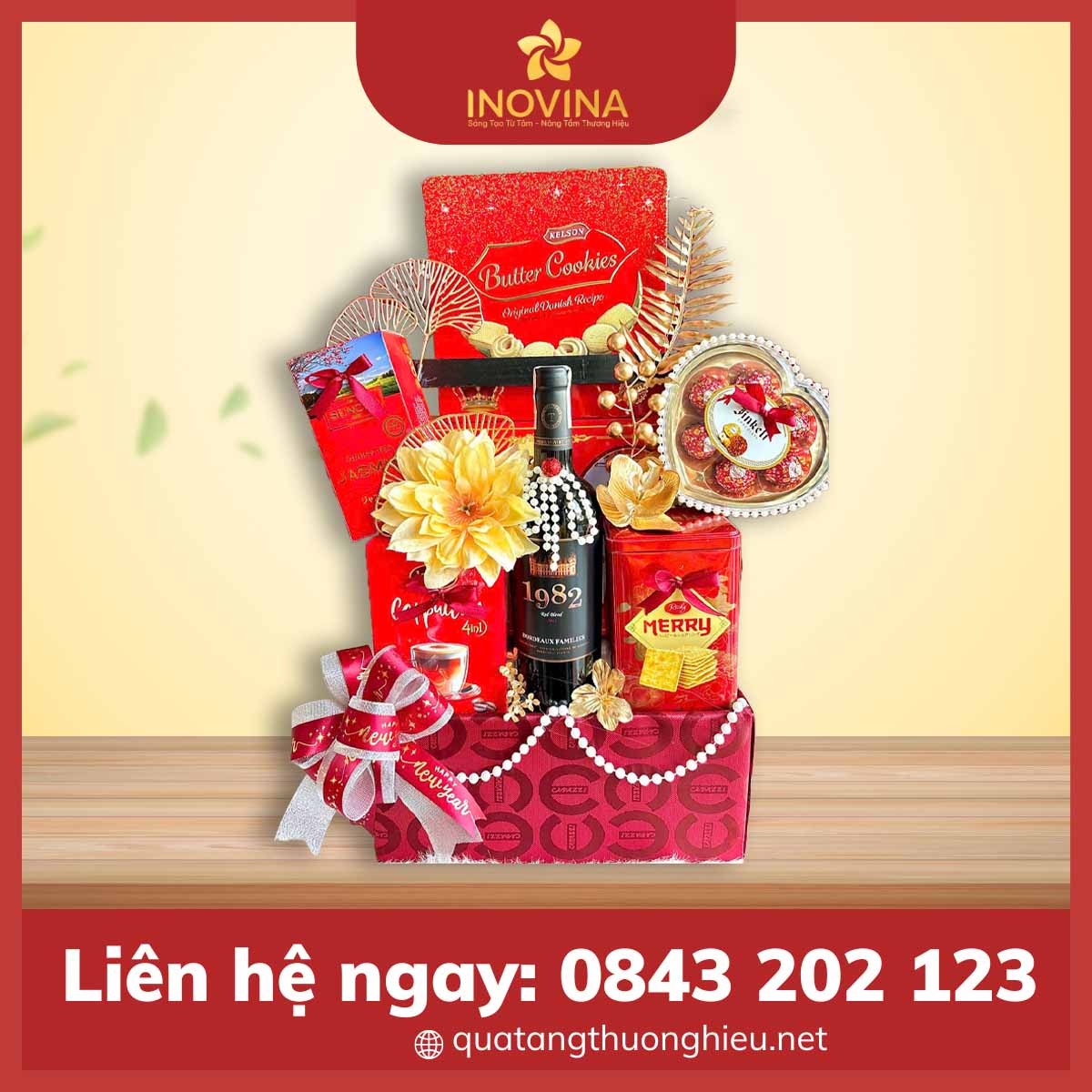 ảnh sản phẩm quatangthuonghieu.net - Hop-qua-Vang-May-Man Giỏ quà Tết Lộc Đỏ