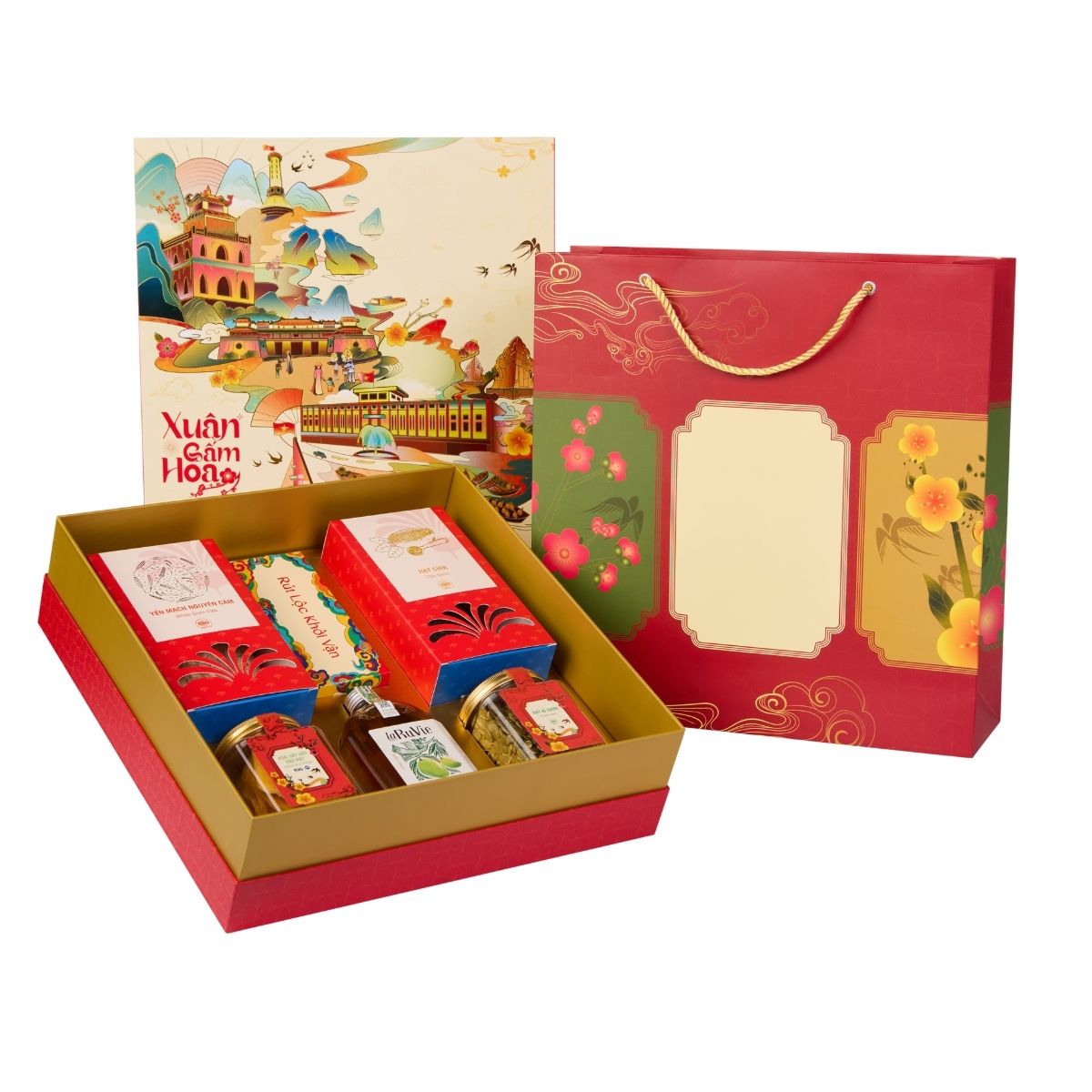 Hộp quà Tết Xuân Gấm Hoa Hộp quà tết Set 1 Xuân Gấm Hoa