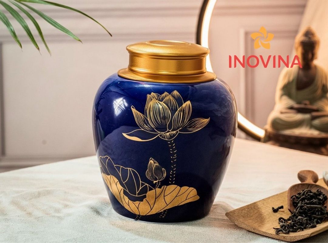 Hũ đựng trà men trắng Bát Tràng lưu giữ hương trà tinh tế 