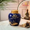 Hũ đựng trà men xanh đậm họa tiết sen vàng quà tặng thương hiệu