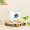 Ly sứ ngọn lửa sen xanh kẻ vàng quà tặng doanh nghiệp