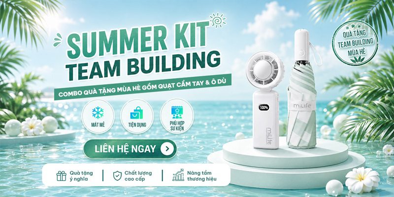 Top 45+ quà tặng team building ý nghĩa và thiết thực Set quà tặng quạt cầm tay và ô dù cho nhân viên