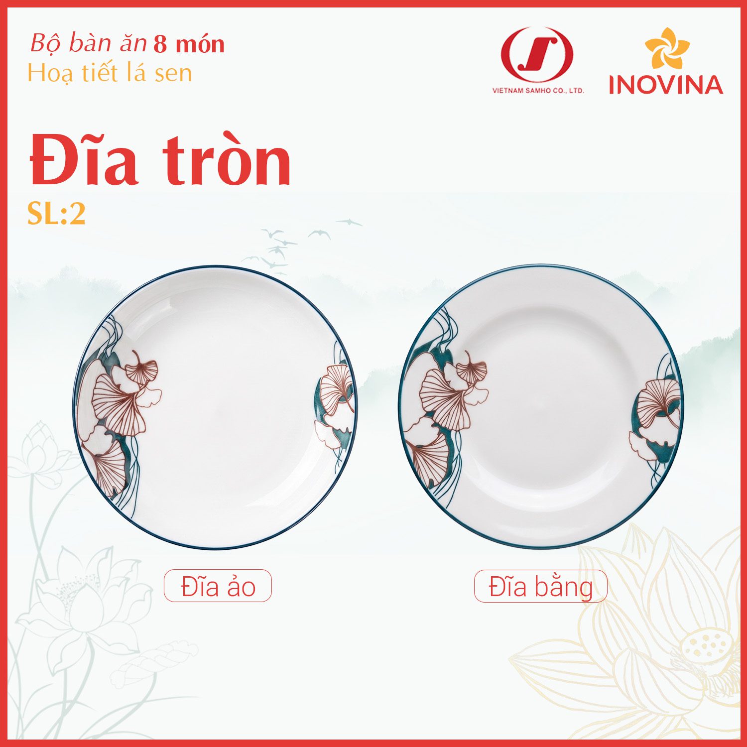 Đĩa Tròn Hoạt Tiết Lá Sen