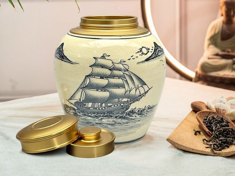 Hũ đựng trà gốm sứ quà tặng sang trọng