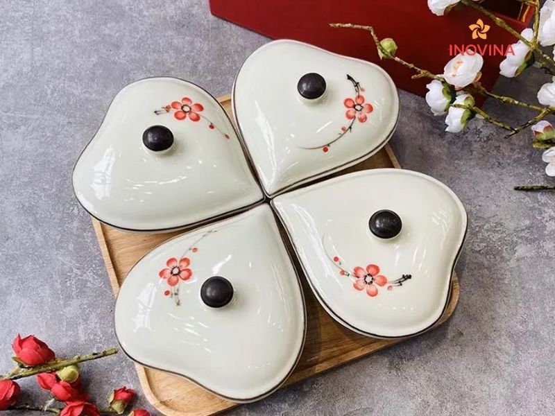 100+ quà tặng gốm sứ in logo đẹp, giá rẻ Khay mứt gốm sứ in logo quà tặng dịp lễ Tết