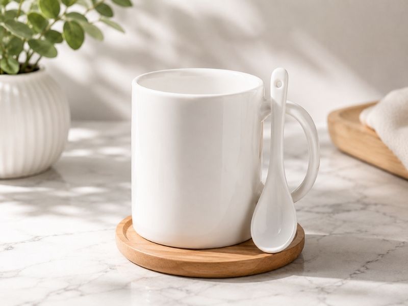 Top 10+ mẫu ly sứ trắng in logo được doanh nghiệp lựa chọn hiện nay Ly sứ kèm muỗng tiện lợi đáp ứng nhiều nhu cầu