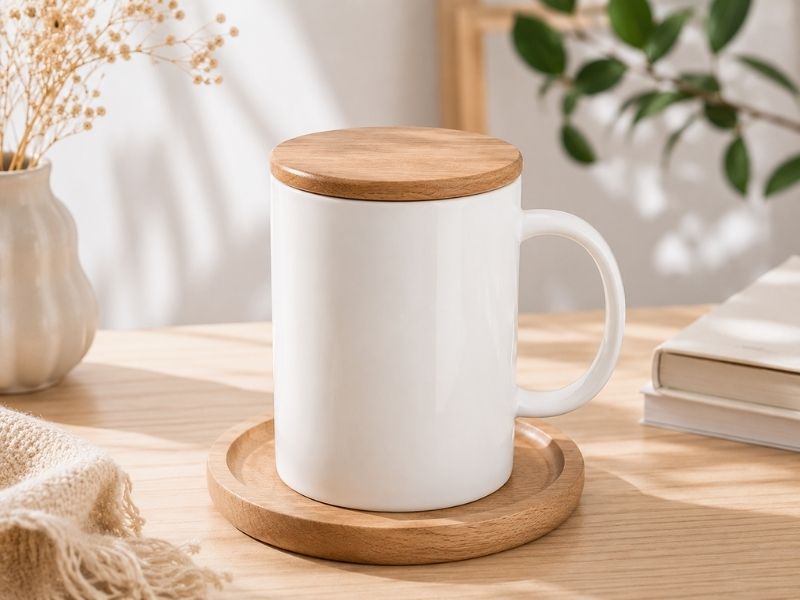Top 10+ mẫu ly sứ trắng in logo được doanh nghiệp lựa chọn hiện nay Ly sứ nắp gỗ sang trọng tinh tế làm quà tặng