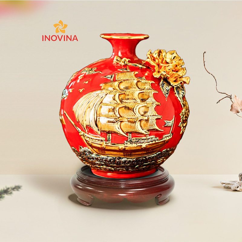 7+ quà tặng khai trương ý nghĩa được ưa chuộng nhất Bình hút lộc đắp nổi bằng gốm sứ Bát Tràng sang trọng