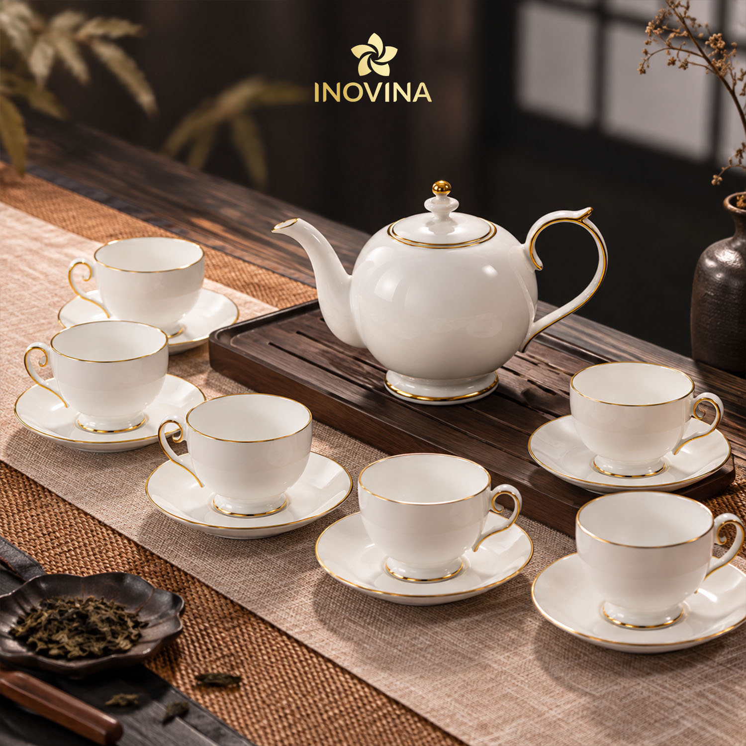 Bộ Bình Trà Sứ Tường Vân Chỉ Vàng - Quà Tặng Doanh Nghiệp Cao Cấp Tinh Xảo POST 2