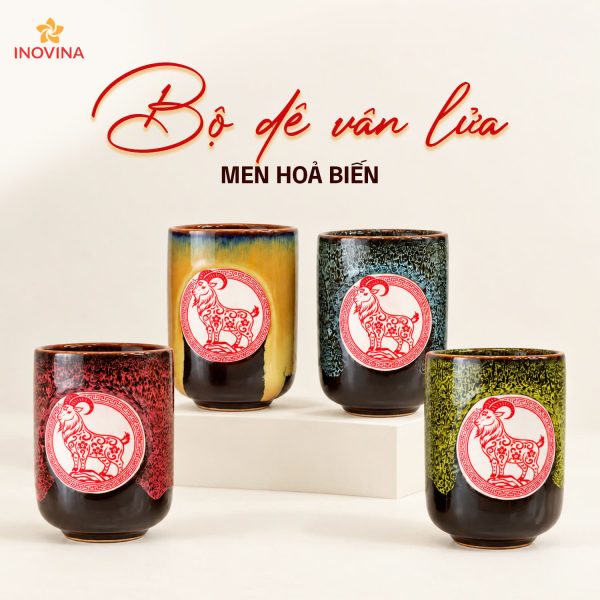 Bộ Ly Dê Vân Lửa Men Hỏa Biến - Quà Tặng Doanh Nghiệp Độc Đáo
