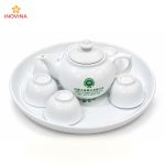 Bộ ấm trà sứ trắng quà tặng doanh nghiệp in logo Công ty Vượng Tuế