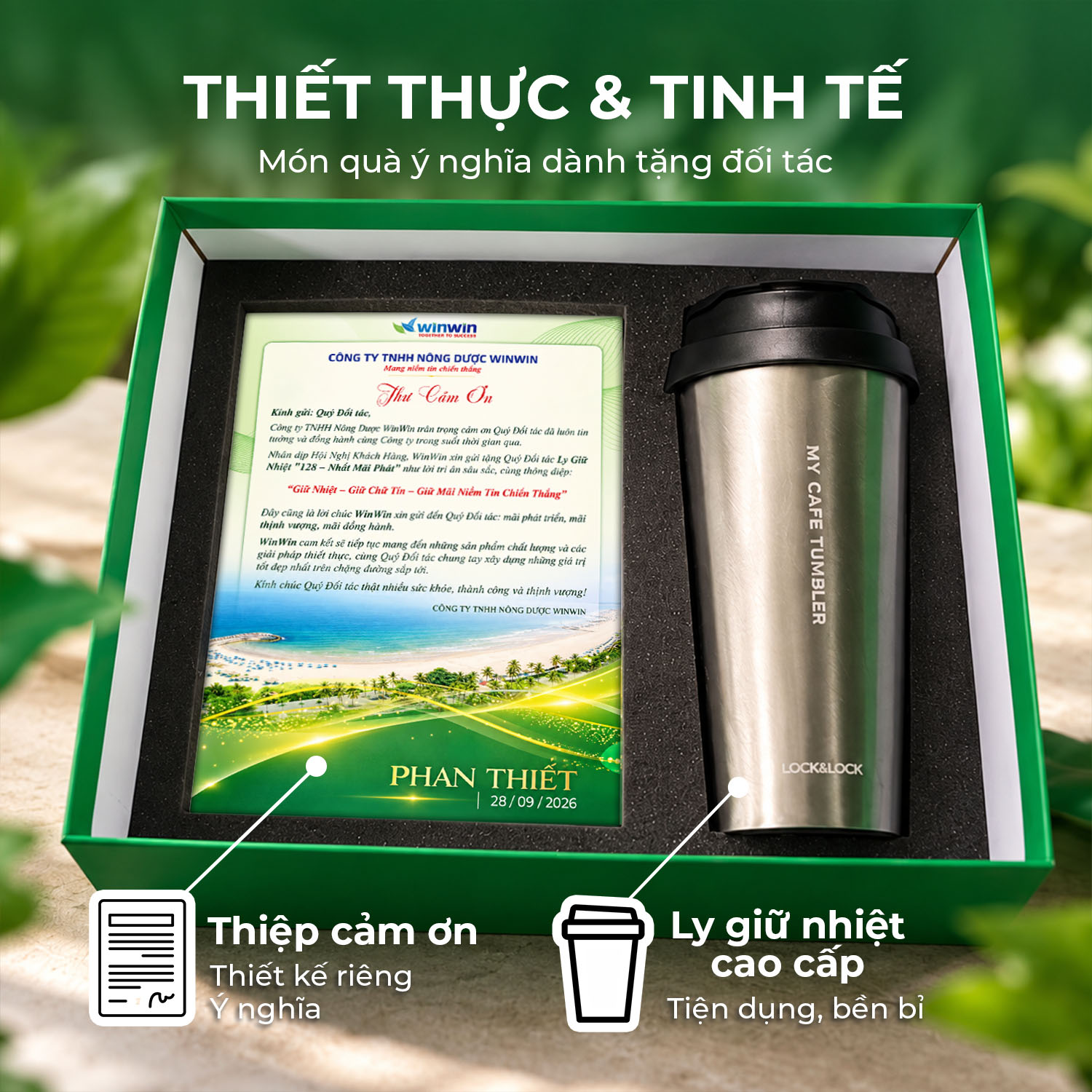Bộ Giftset Ly Giữ Nhiệt Lock&Lock – Bộ Giftset Ly Giữ Nhiệt – Quà Tặng Doanh Nghiệp Tinh Xảo Chi tiết ly giữ nhiệt Lock&Lock và thiệp cảm ơn trong bộ quà tặng doanh nghiệp